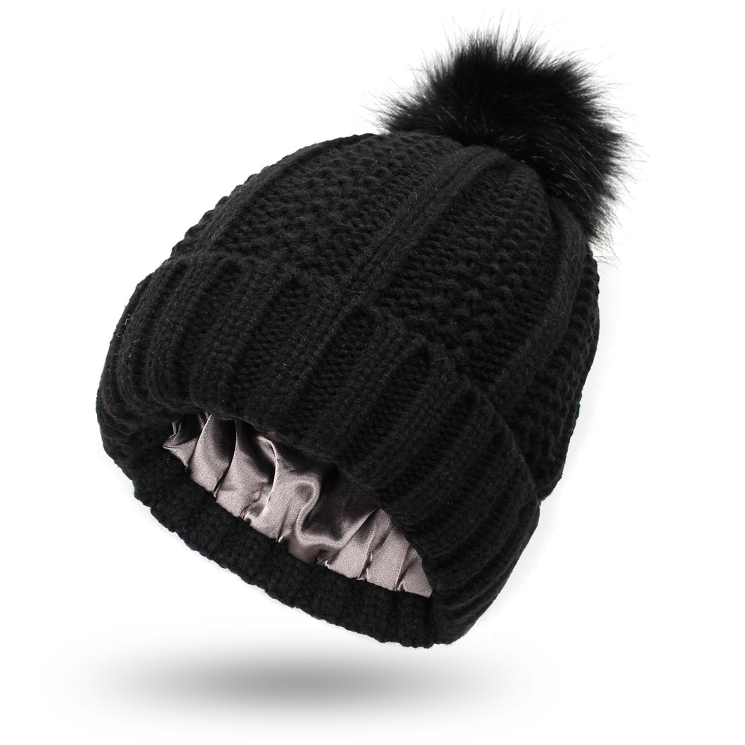 Satin Lined Winter Pom Hat